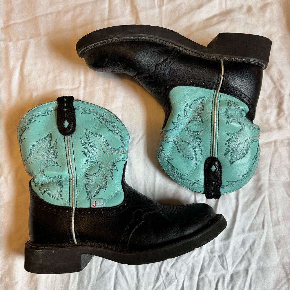 Justin Black and Teal Western Boots